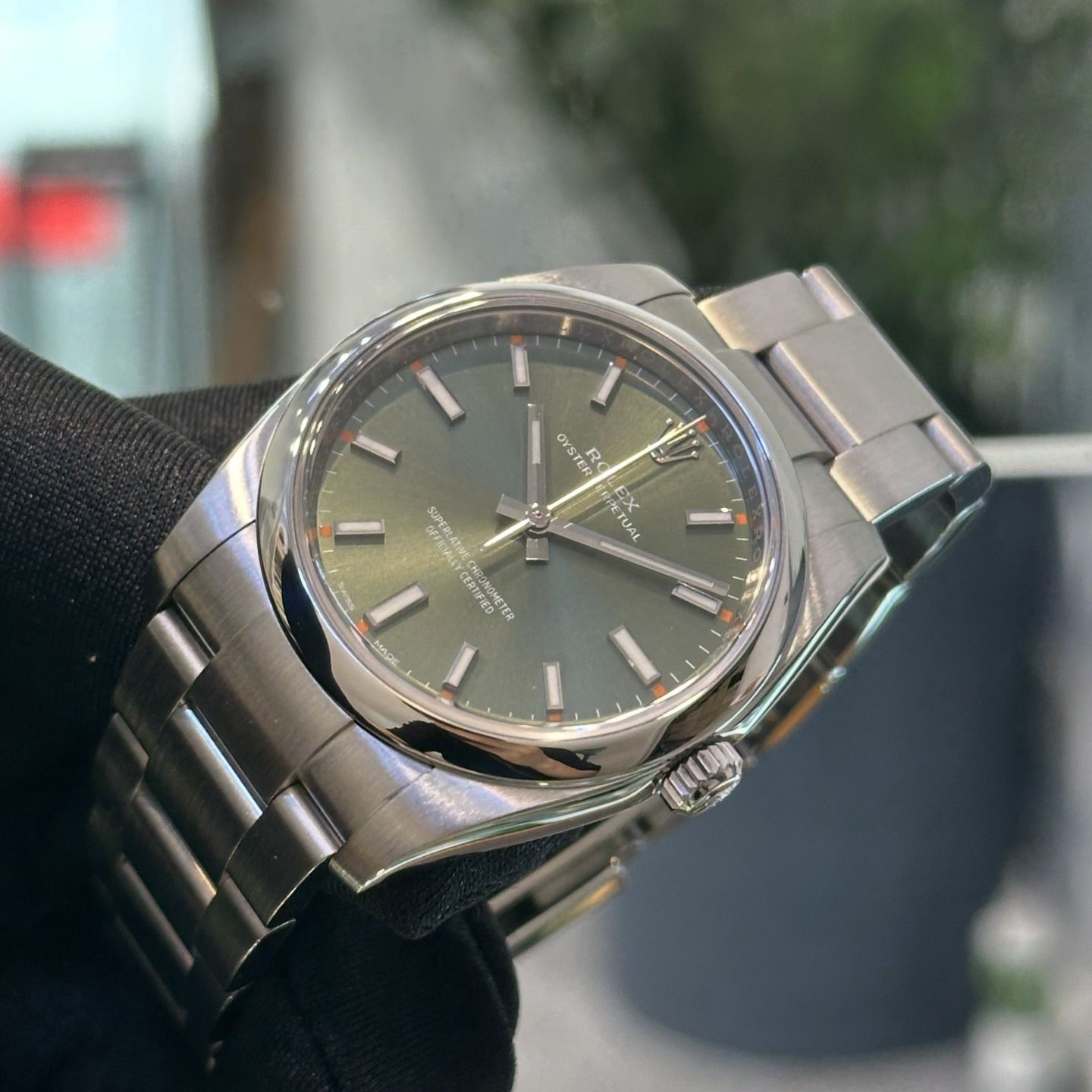 ROLEX OYSTER PERPETUAL 114200 70190 GREEN Watch God International Luxury Watch Offer Listing